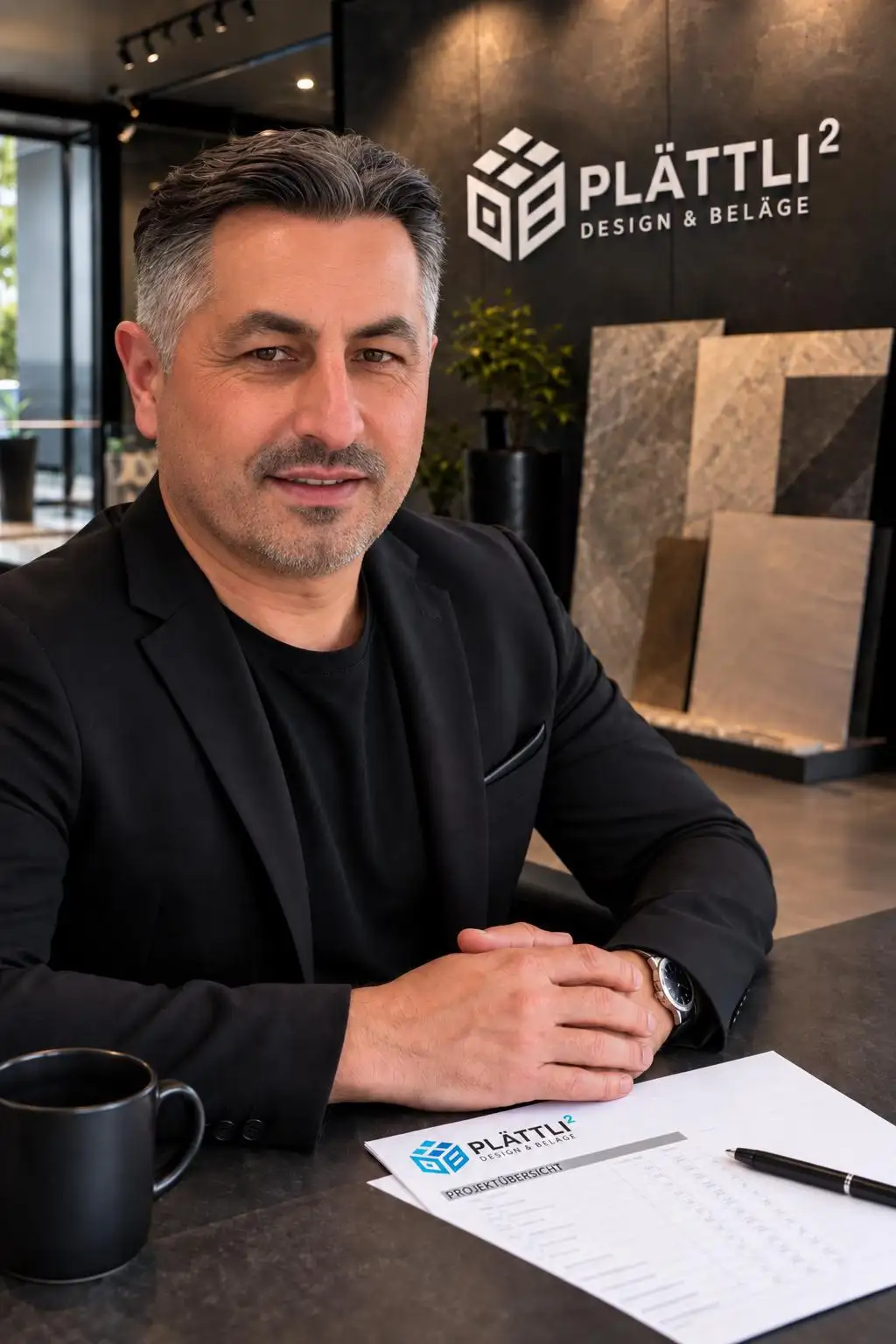 Darko Brezovac, Inhaber und Geschäftsführer, im Showroom von Plättli² in Tübach